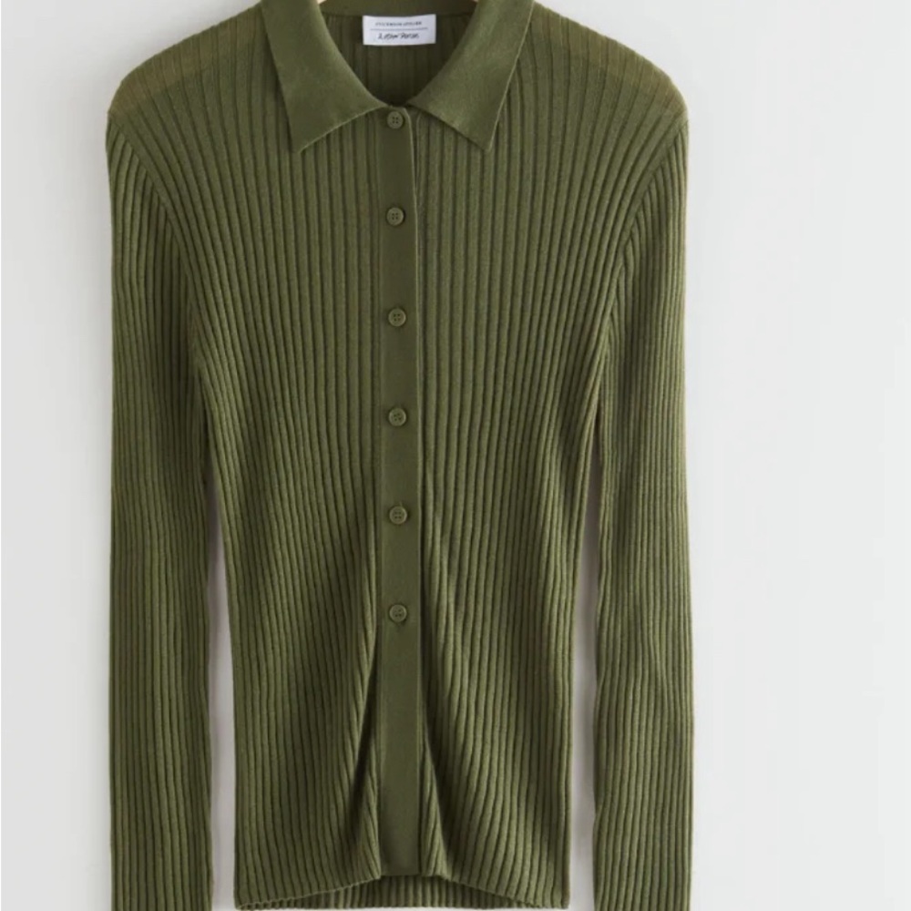 & Other Stories Fitted Ribbed Cardigan, Stockholm Atelier, Size Small EUC Green